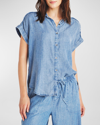 Splendid Kathryn Frayed Denim Shirt In Indigo