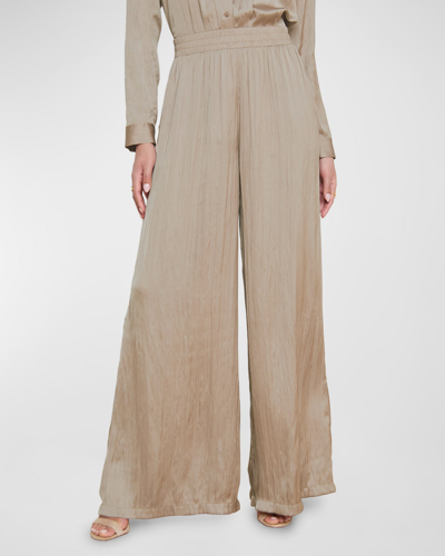 L Agence Lillian Crinkled Satin Wide-leg Pants In Cappuccino