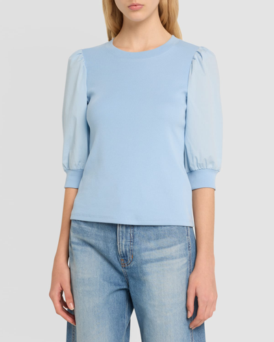 Veronica Beard Jeans Coralee Knit Puff-sleeve Top In Lake Blue
