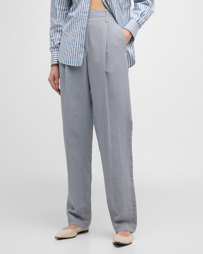 Brunello Cucinelli Fluid Linen Twill Straight-leg Trousers In C9599 Powder Blue