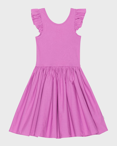 Molo Kids' Girl's Cloudia Ruffle Trim Dress In Purple Pink