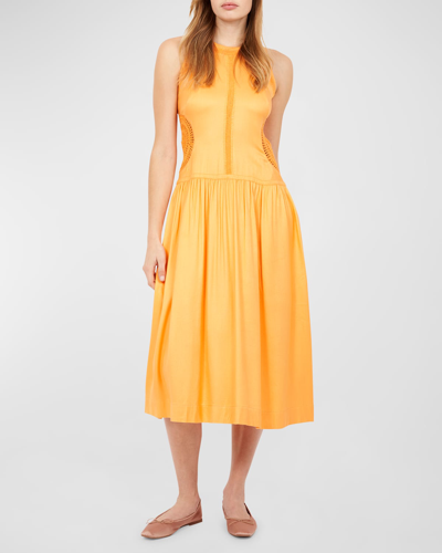 Joie Bondi Tiered Cotton-jacquard Midi Dress In Flame Orange