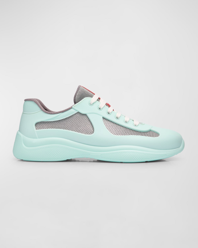 Prada Men's America's Cup Soft Rubber And Bike Fabric Sneakers In Mint