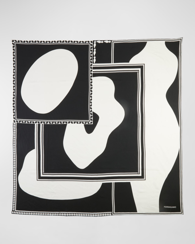 Ferragamo Clessidra Square Scarf In Black Mascarpone