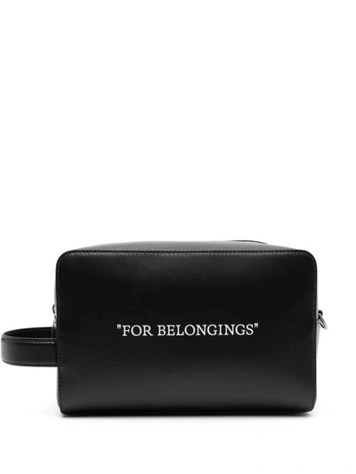 Off-white Quote-print Zip-up Wash Bag In Black