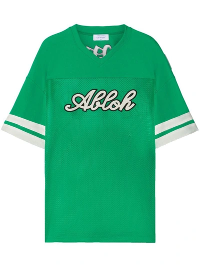 Off-white Football-print Mesh T-shirt In Green