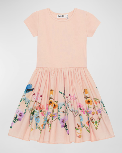 Molo Kids' Girl's Cissa Floral-print Combo Dress In Building Love