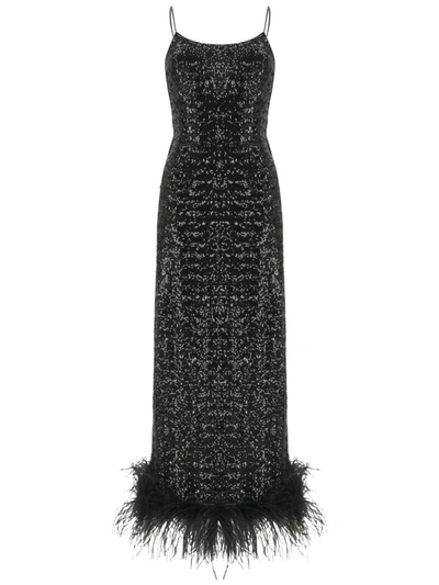 Oseree Sequinned Plumage Maxi Dress In Black