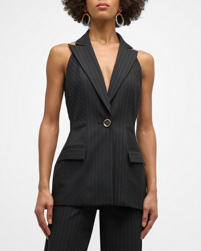 Ramy Brook Women's Angelique Pinstriped Vest In Black Ticking Stripe Suiting