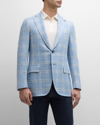 Isaia Marechiaro Plaid Silk Blend Hopsack Sport Coat In Open Blue