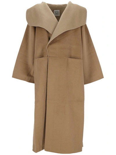 Totême Oversized Two-tone Wool And Cashmere-blend Coat In Beige