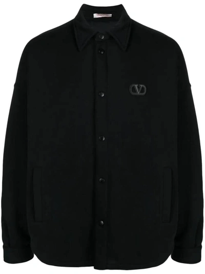 Valentino Logo Patch Buttoned Shirt In Black