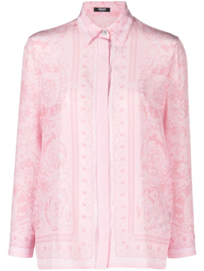 Versace Barocco-print Silk Shirt In Pink