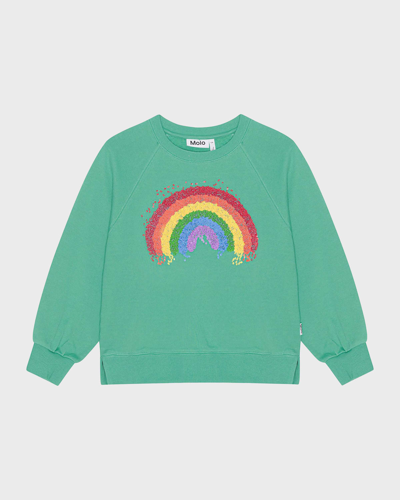 Molo Kids' Marilee Rainbow Sequin-embellished Sweatshirt In Chalk Green