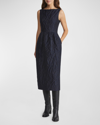Lafayette 148 Flora Bloom Cloqué Jacquard Cotton-silk Midi Dress In Midnight Blue