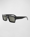 Celine Bold 3 Dots Beveled Acetate Rectangle Sunglasses In Shiny Black Smoke