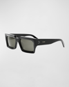 Celine Bold 3 Dots Beveled Acetate Rectangle Sunglasses In Shiny Black Smo