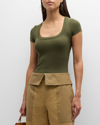 Frame Scoop Neck Rib Baby Tee In Fatigue