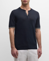 Isaia Men's Linen-cotton Short-sleeve Polo Sweater In Dark Blue