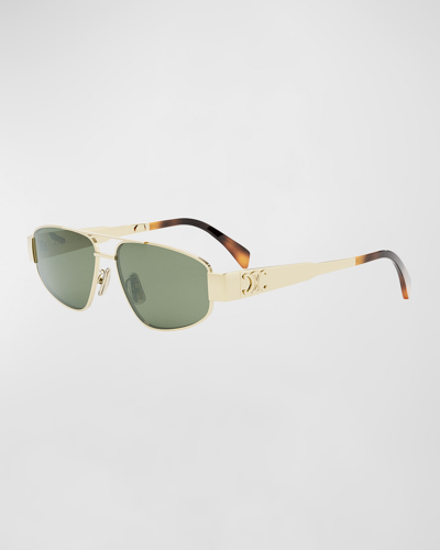 Celine Triomphe Metal Aviator Sunglasses In Gold/green Solid