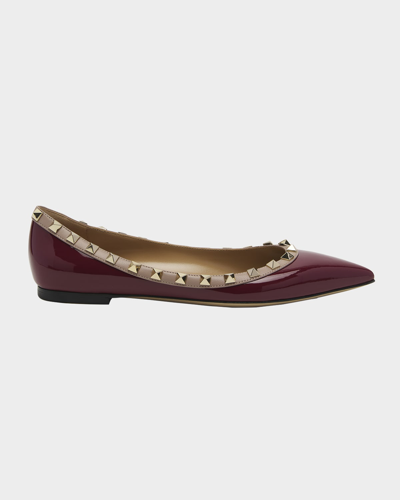 Valentino Garavani Rockstud Patent Ballerina Flats In K2b Cordovan Red/