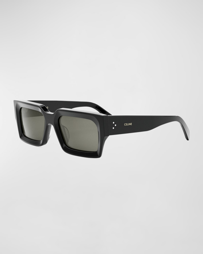 Celine Men's Bold 3 Dots 54mm Rectangular Sunglasses In Shiny Black Smoke