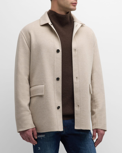 Kiton Men's Wool-cashmere Car Coat In Cream