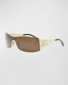 Celine Maxi Triomphe Metal Rectangular Shield Sunglasses In Shiny Endura Gold