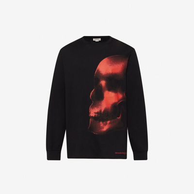 Alexander Mcqueen Skull-print Long-sleeve Cotton T-shirt In Black/red