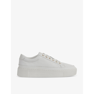 Reiss Leanne - White Grained Leather Platform Trainers, Uk 4 Eu 37
