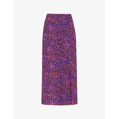 Whistles Womens Multi-coloured Leopard-print High-rise Woven Midi Skirt In Pink Multi