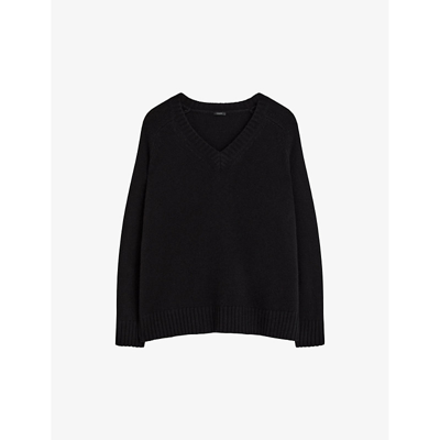 Joseph Womens Black V-neck Dropped-shoulder Cashmere Jumper