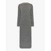 Ro&zo Striped Fluted-sleeve Stretch-woven Midi Dress In Black/white