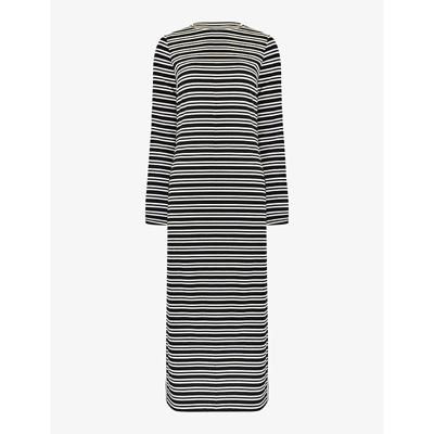Ro&zo Striped Fluted-sleeve Stretch-woven Midi Dress In Black/white