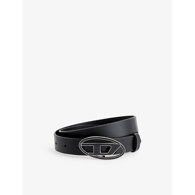 Diesel Womens Black Logo-buckle Leather Belt