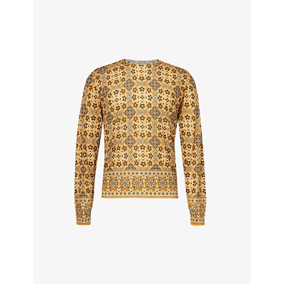 Etro Mens X0840 Graphic-patterned Crewneck Silk And Cashmere-blend Top