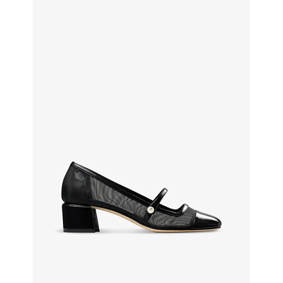 Jimmy Choo Elisa 45 Mesh And Patent-leather Heeled Courts In Black/black