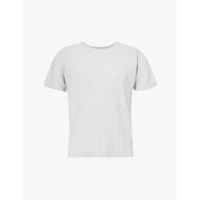 Issey Miyake Homme Plisse  Mens 11-light Gray Pleated Crewneck Knitted T-shirt