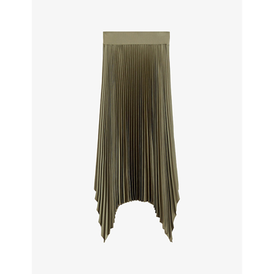 Joseph Ade Pleated Satin Midi Skirt In Green