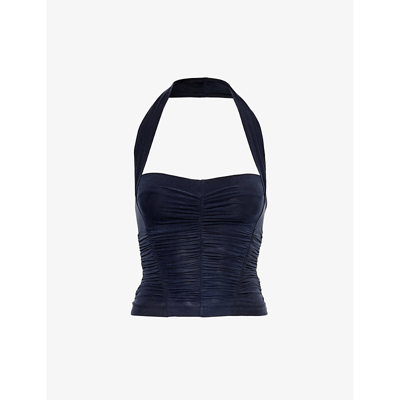 Knwls Gathered Halterneck Tank Top In Blue