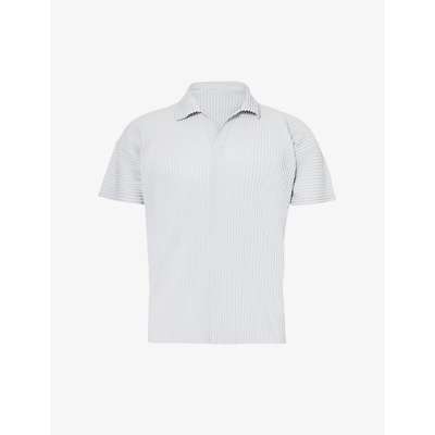ISSEY MIYAKE NS 11-LIGHT GRAY PLEATED REGULAR-FIT KNITTED POLO SHIRT XL