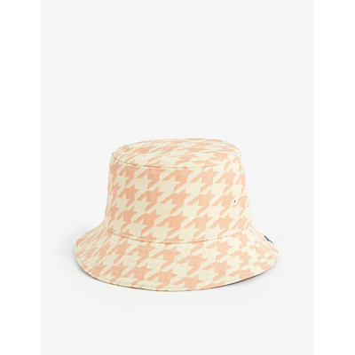 Burberry Womens Sherbet Houndstooth-pattern Woven Bucket Hat