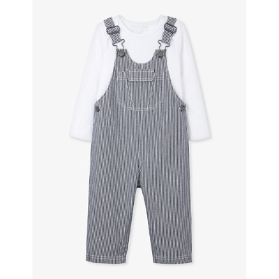 The Little White Company Babies'  Navy Stripe-print Patch-pocket Organic-cotton Dungarees 0-18 Months