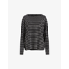 Allsaints Rita Stripe Long Sleeve Boat Neck T-shirt In Black/silver