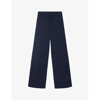 The White Company Womens Navy Wide-leg Drawstring-waist Wool-blend Trousers