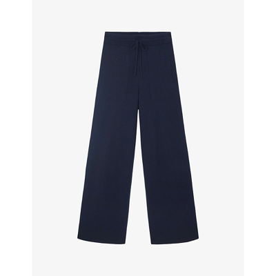 The White Company Womens Navy Wide-leg Drawstring-waist Wool-blend Trousers