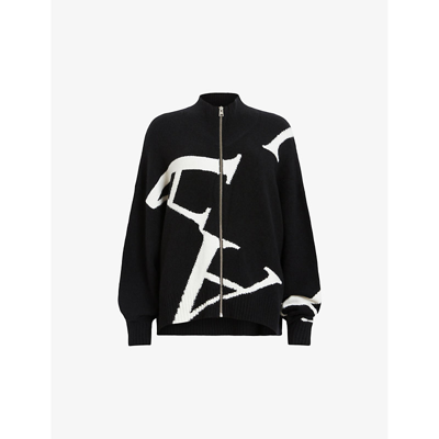 Allsaints A Star Logo Cardigan In Black/chalk Wh