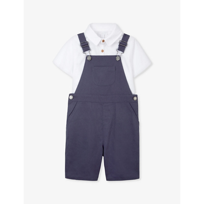 The Little White Company Girls Navy Kids Polo-top Branded-hardware Organic-cotton Dungarees 18 Month