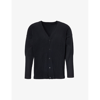 ISSEY MIYAKE HOMME PLISSE ISSEY MIYAKE MEN'S 15-BLACK PLEATED BUTTON-UP KNITTED CARDIGAN