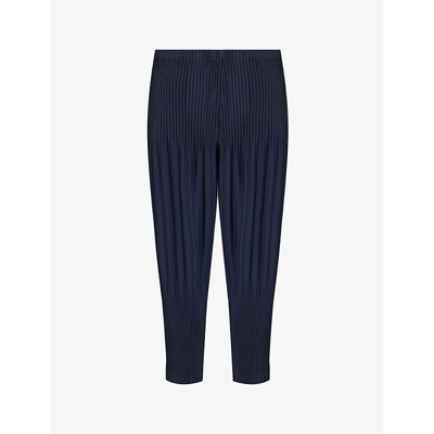 Issey Miyake Homme Plisse  Mens 75-navy Basic Pleated Tapered-leg Knitted Trousers